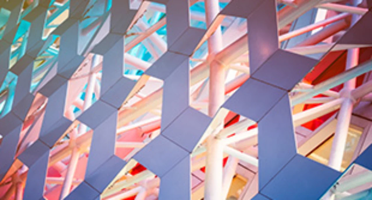 Abstract scaffolding illuminated from behind