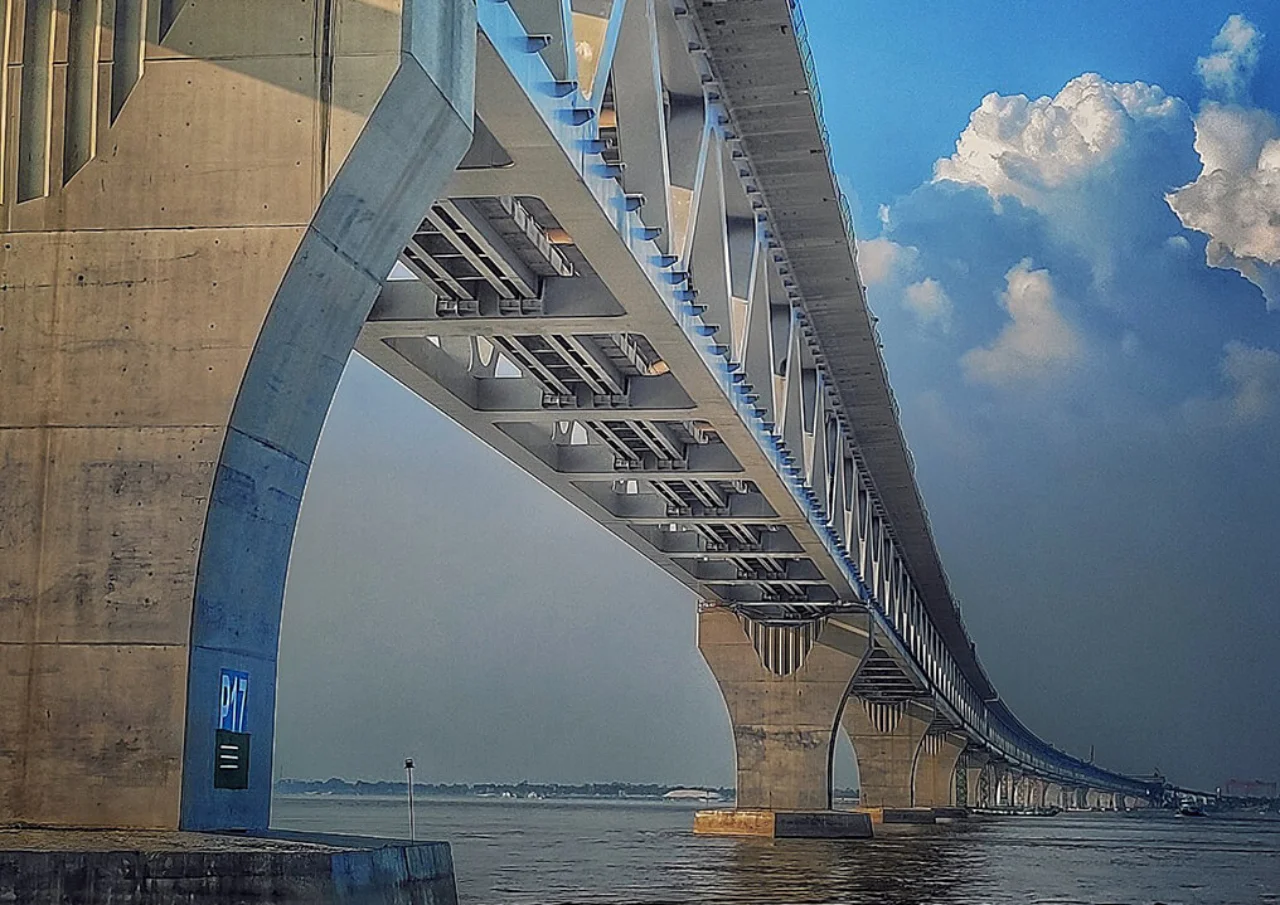 The Padma Bridge under construction in September 2021, completed June 2022. Photograph by Kajal Debnath (source Wikipedia)