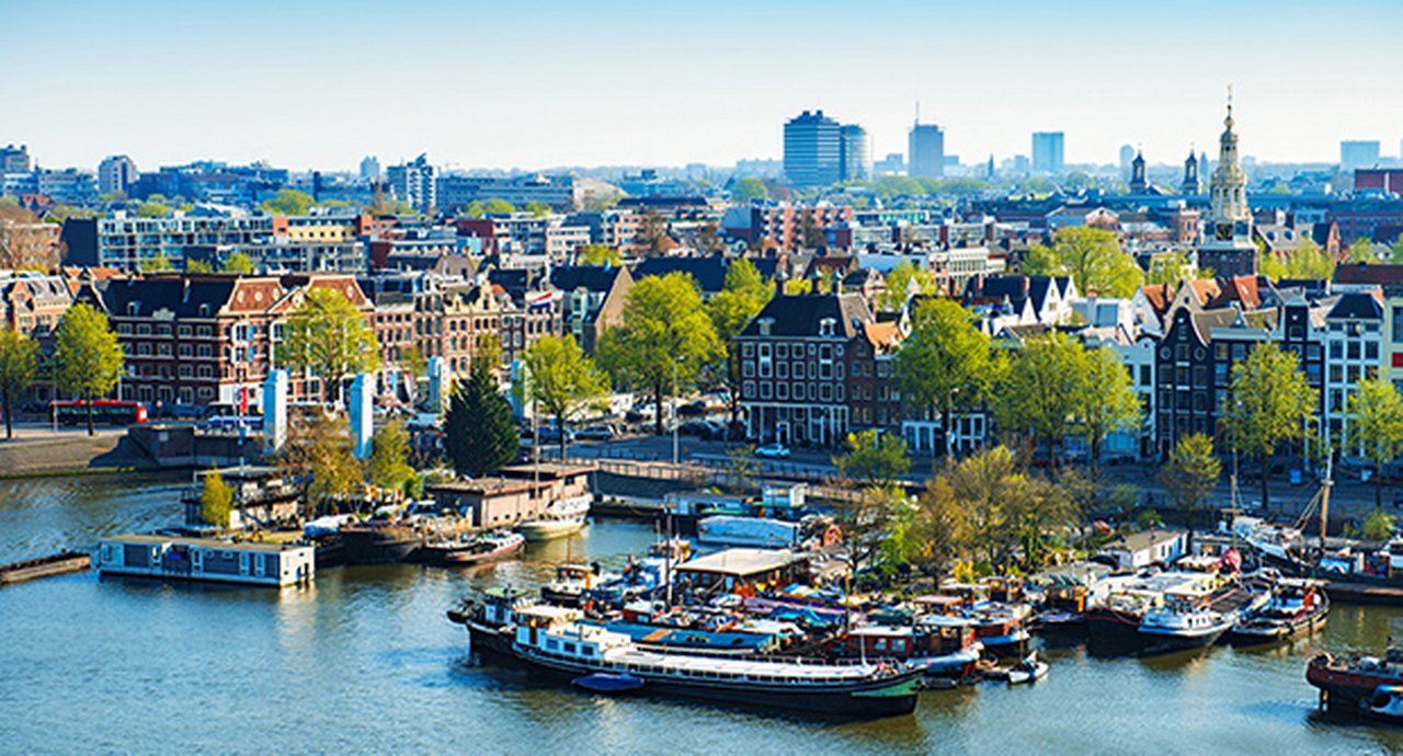 aerial view of Amsterdam city on one beautiful sunny day