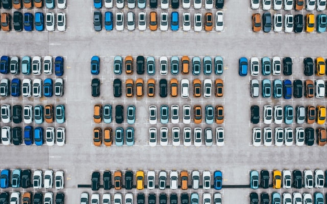 Aerial View Of Rows Of New Cars