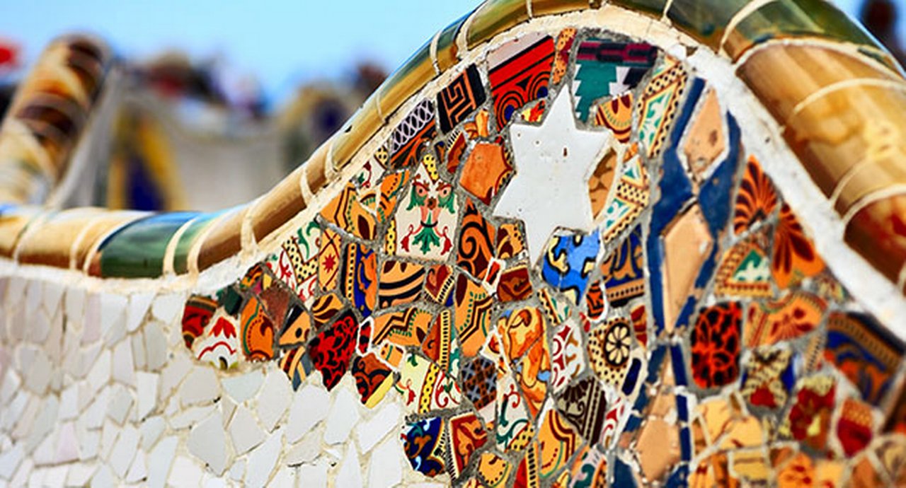 Detail Of The Bench By Gaudi In Parc Guell
