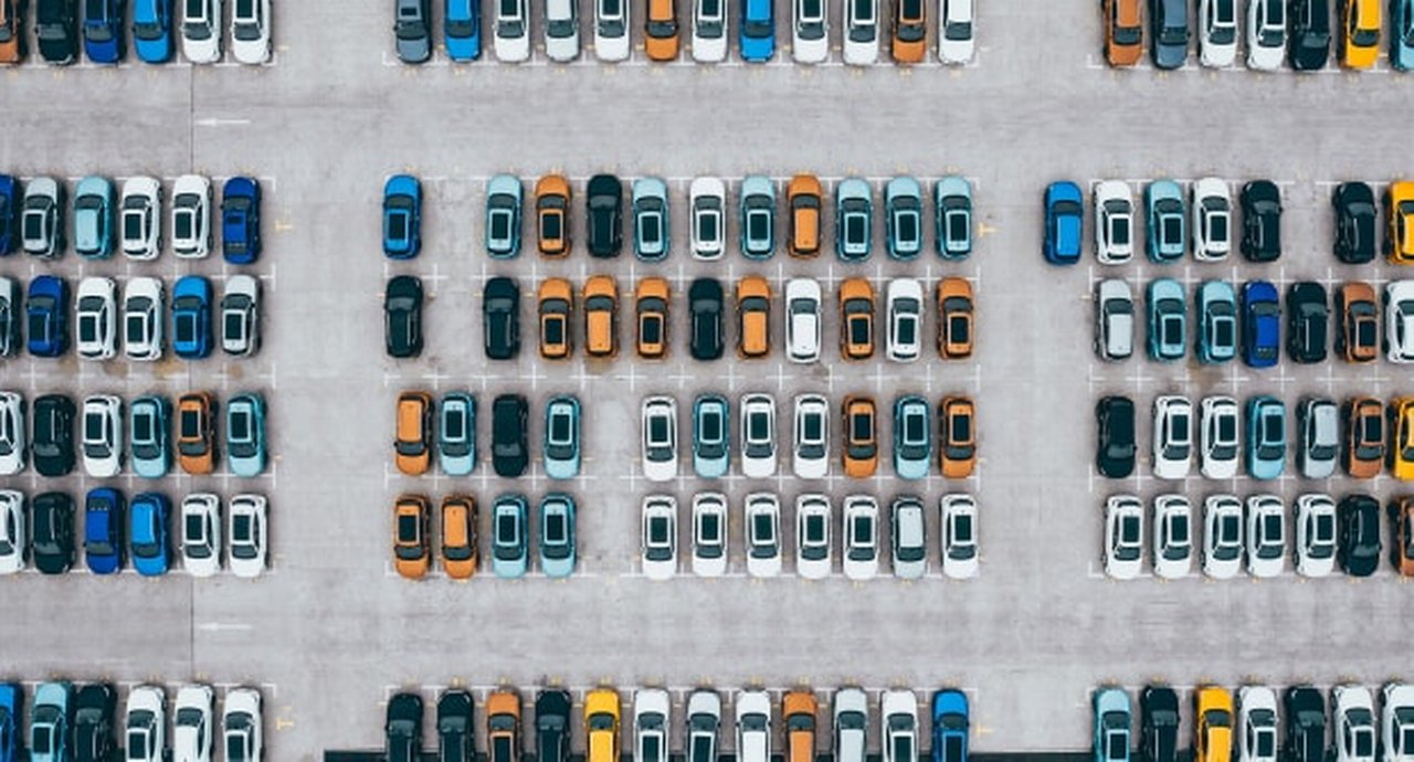 Aerial View Of Rows Of New Cars