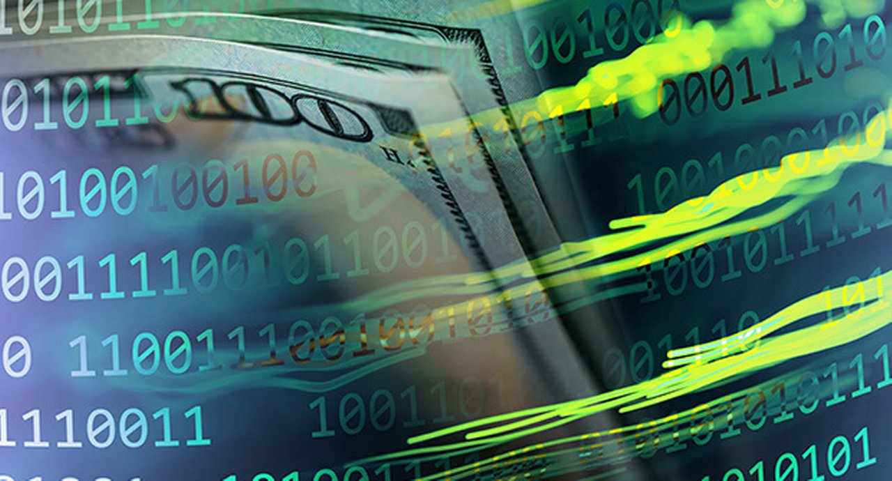 Binary Code Background With Dollar Banknotes