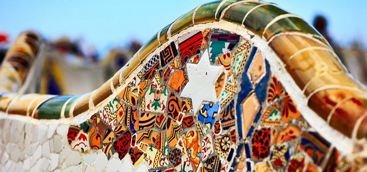 Detail Of The Bench By Gaudi In Parc Guell