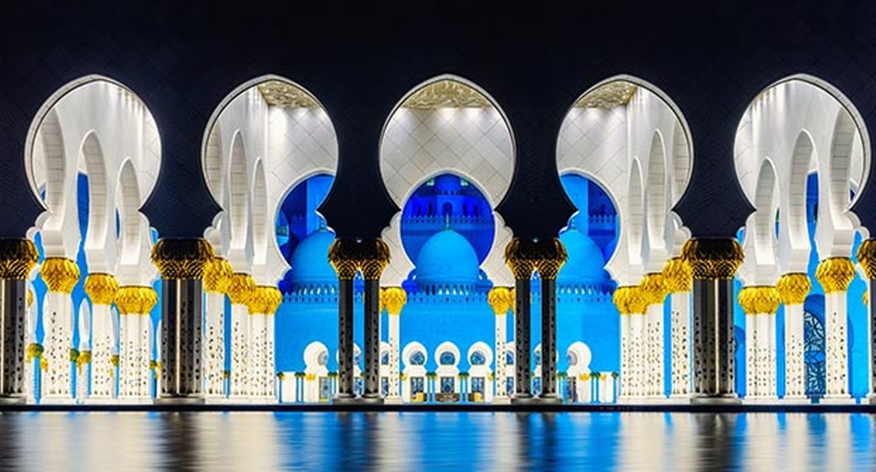 The beauty of symmetry in the Sheikh Zayed Grand Mosque in Abu Dhabi, UAE