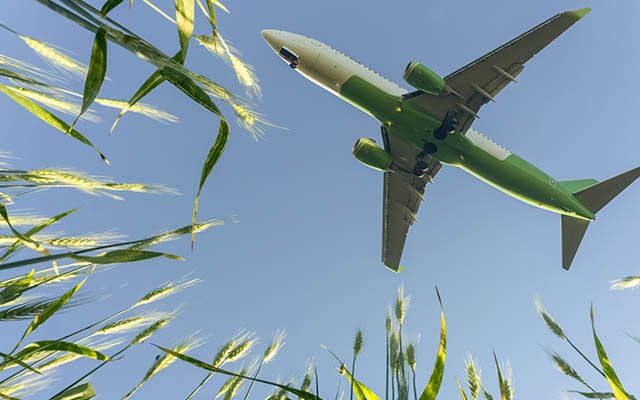 Airplane flying in the blue sky