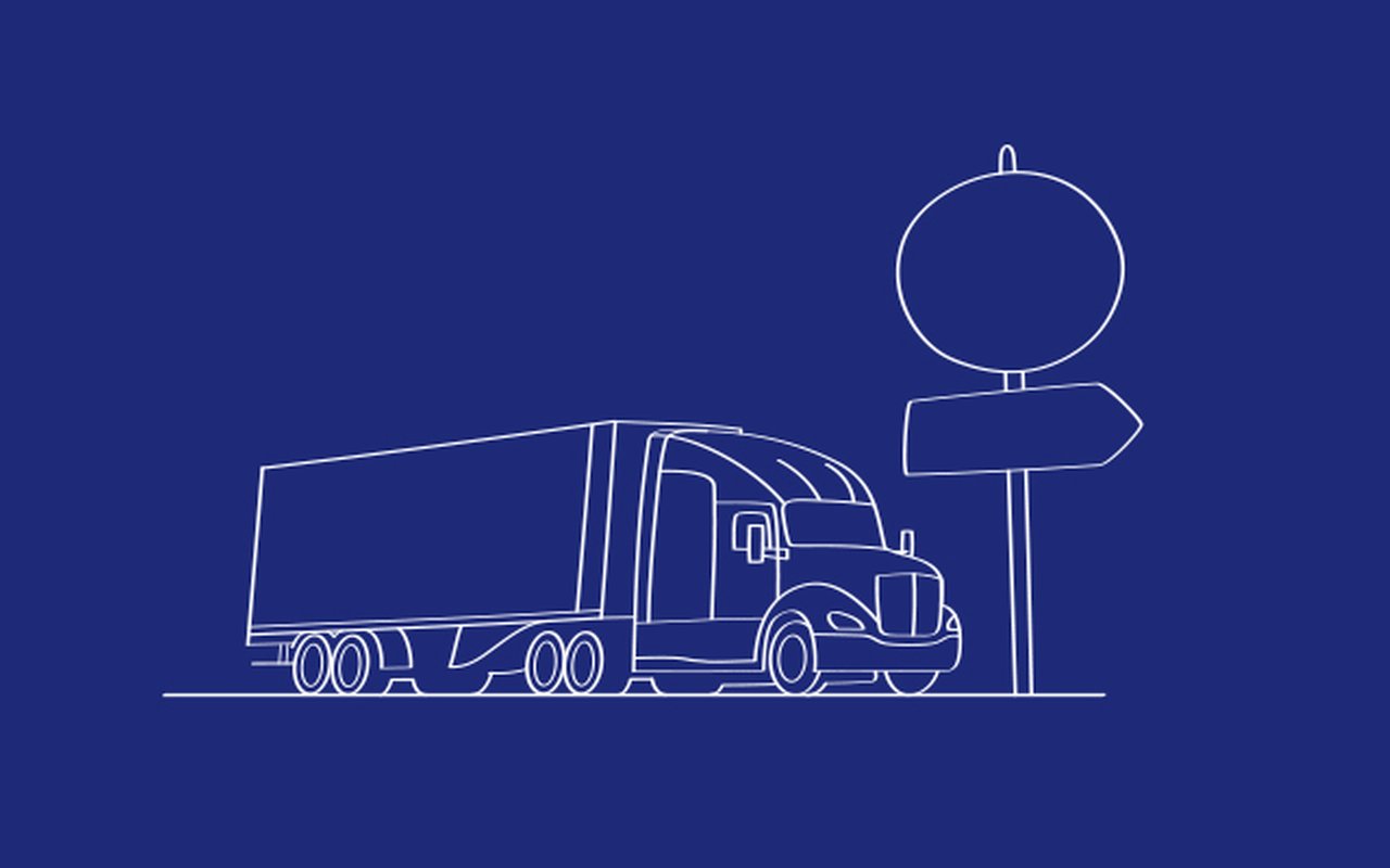 schematic representation of a truck on a chain on a dark blue background