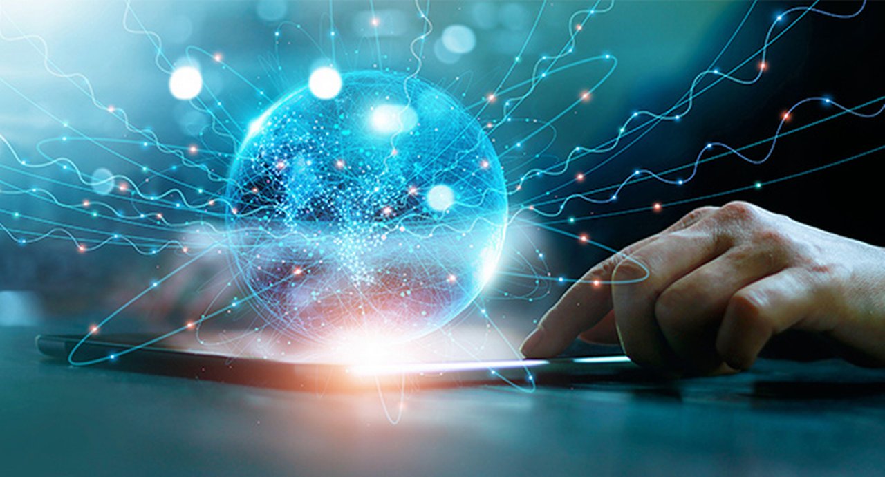 Global network connection concept, Abstract science, Businessman touch global network connection and data exchanges on digital tablet.