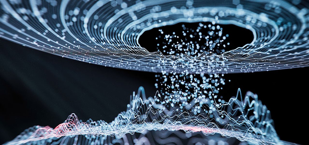 Digital representation of particles floating upward into a circlular mass