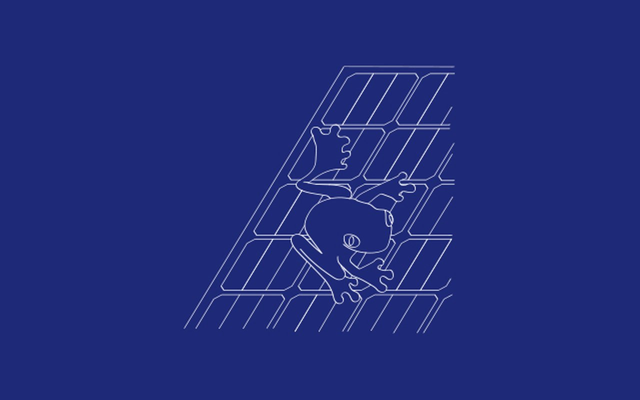 Schematic illustration of solar panel with ‘AI’ labelled on CPU on dark blue background