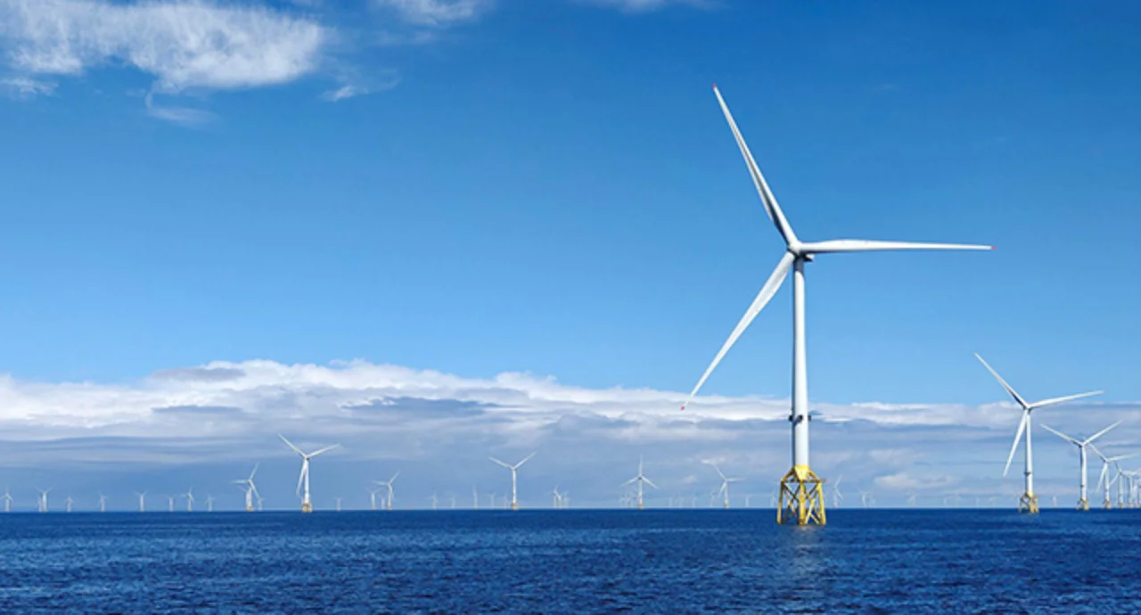 Offshore wind turbines standing in the sea