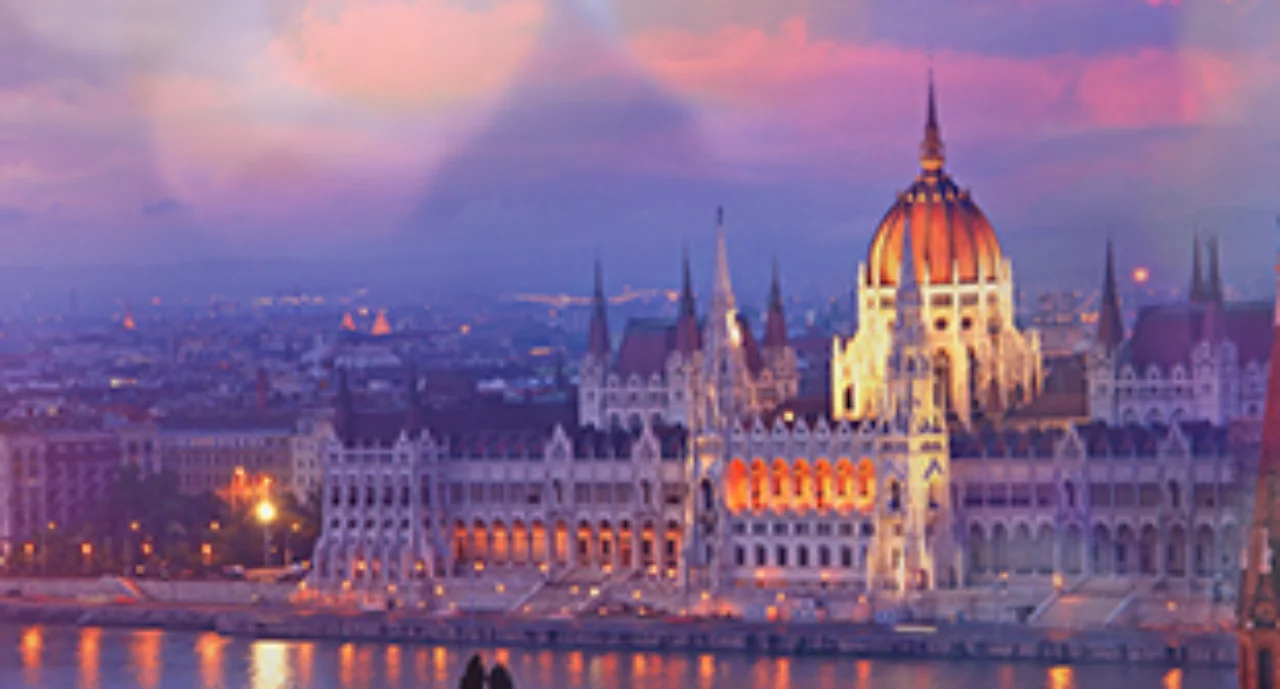 The Hungarian Parliament Building illuminated at dusk