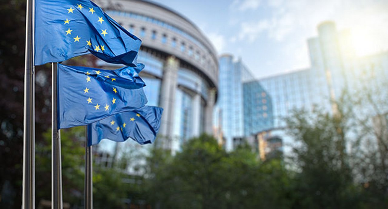 European Union Flag Against Parliament In Brussels