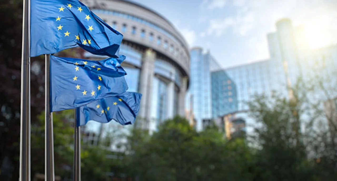 European Union Flag Against Parliament In Brussels