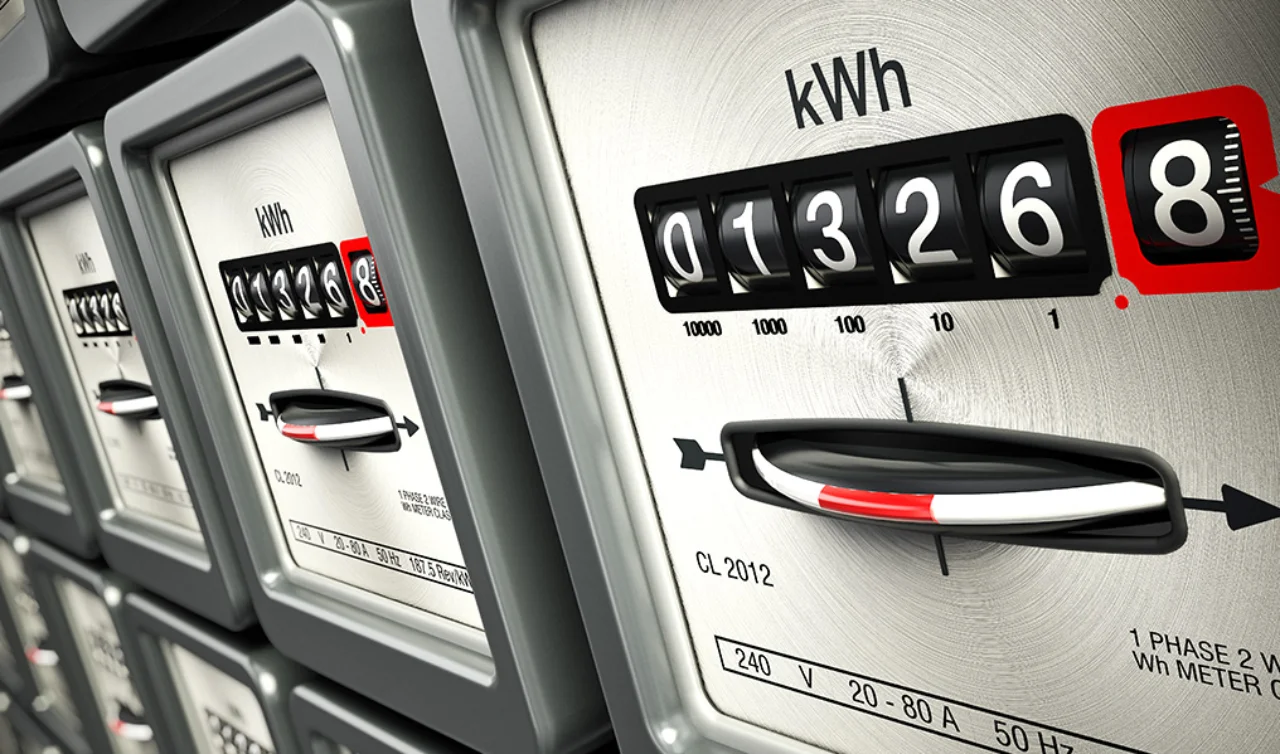 Close-up of three-phase meters