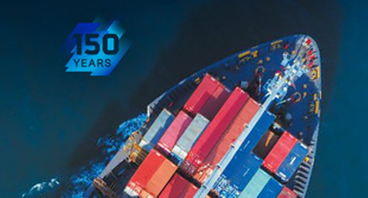 A container ship on the high seas from above