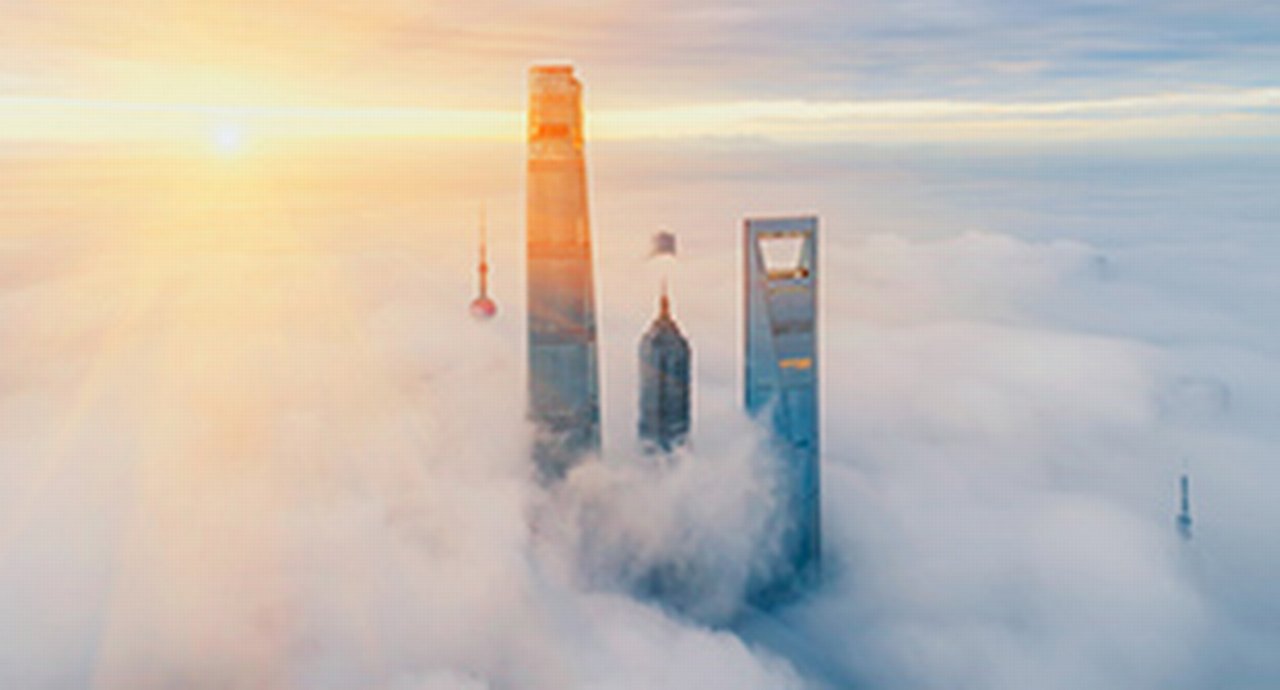 Aerial View Of Shanghai at sunrise