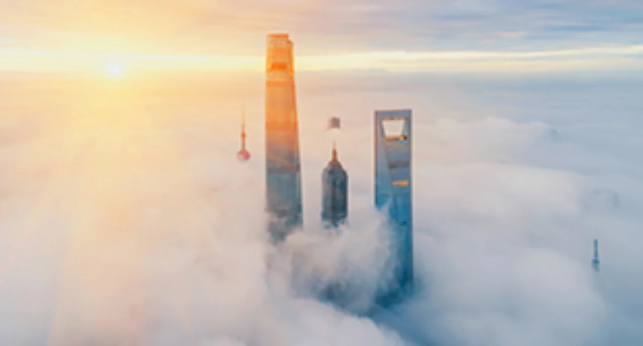 Aerial View Of Shanghai at sunrise