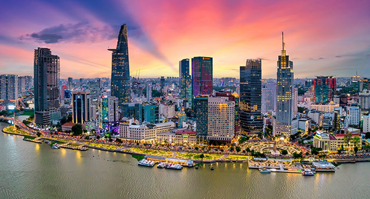 Sunset on Saigon riverside, Ho Chi Minh city Vietnam