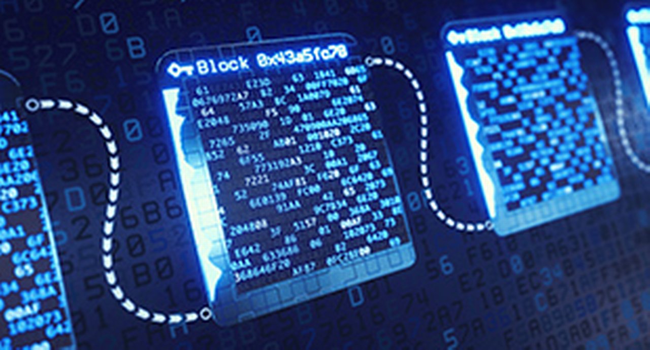 Visualizing a blockchain on blue background