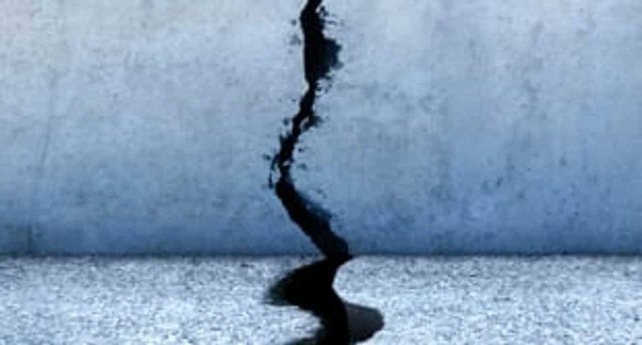 Crack Running Through Concrete Walls And Floor