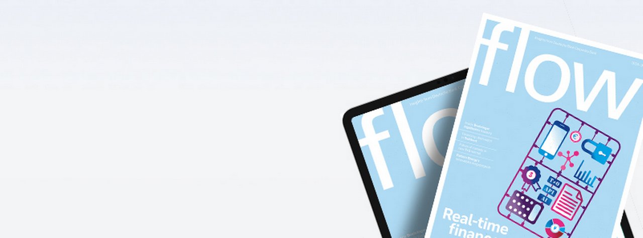 flow magazine being displayed on a tablet and a print issue