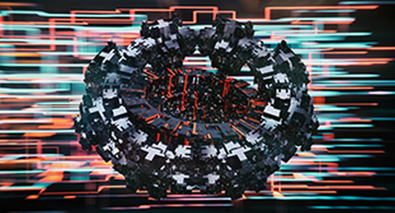 an abstract digital three dimensional sphere with rings