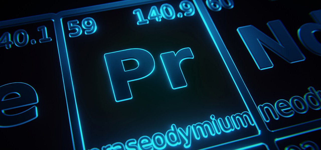 Focus On Chemical Element Praseodymium Illuminated In Periodic Table Of Elements