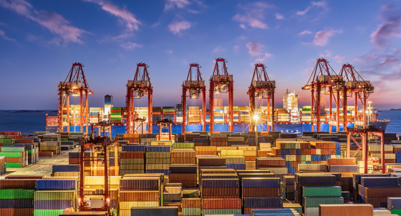Night View Of Large Container Terminal