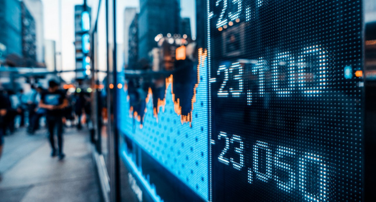 Financial Stock Market numbers with a reflection of light