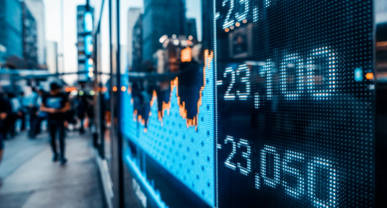 Financial Stock Market numbers with a reflection of light