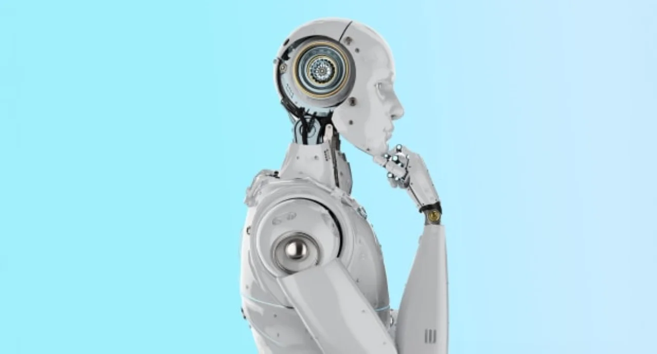 Human-like robot in a thinking pose
