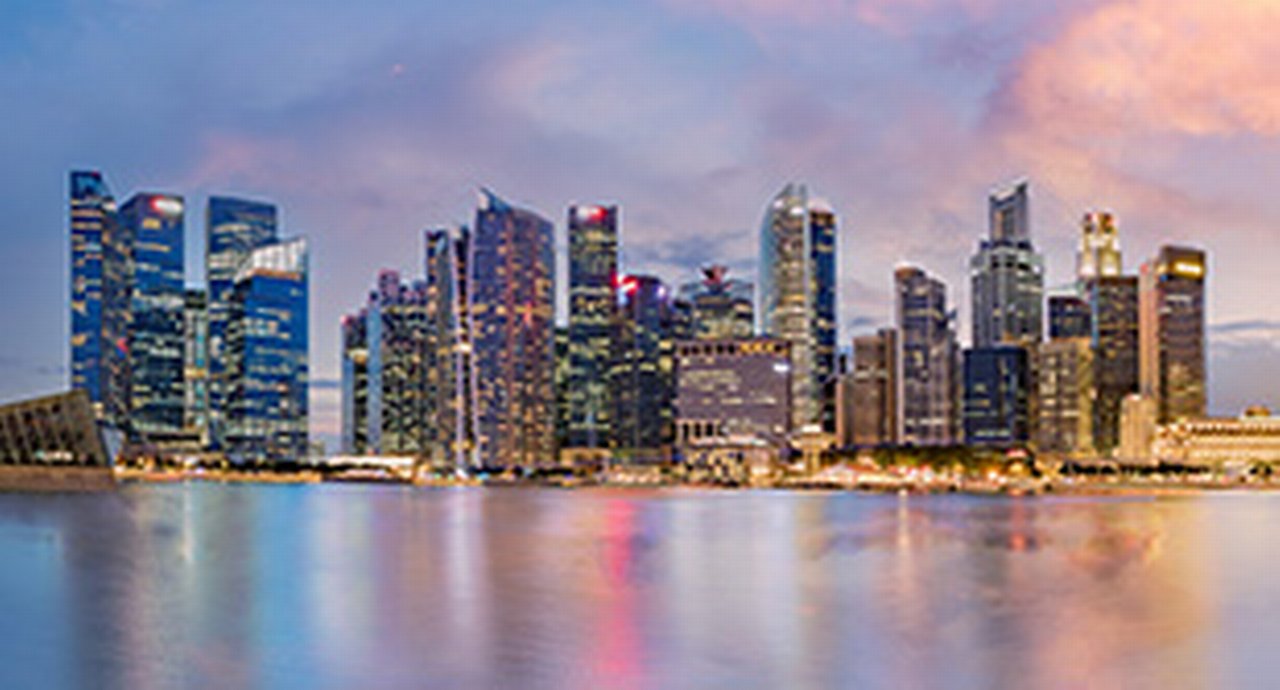 Singapore financial district skyline at Marina bay on twilight time, Singapore city, South east asia.