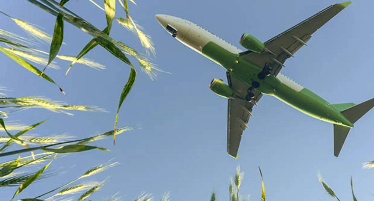 Airplane flying in the blue sky