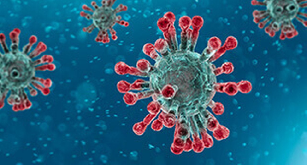 Several viruses floating an a blue liquid