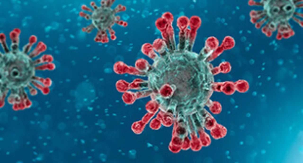 Several viruses floating an a blue liquid