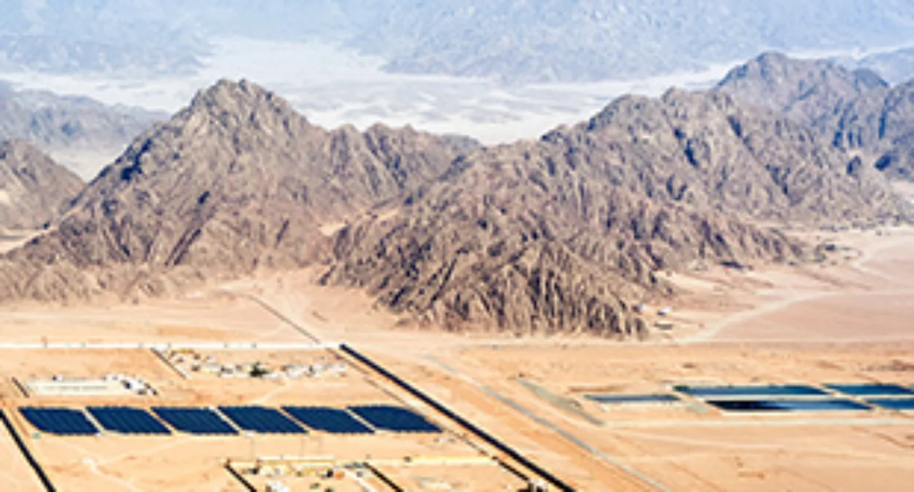 Solar panels in the desert of the peninsula Sinai near Scharm El-Scheich, Egypt
