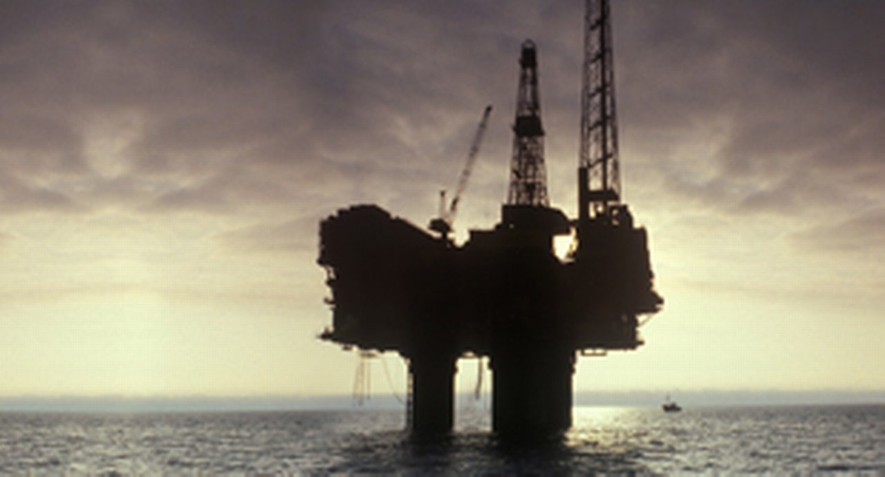 A jackup rig in the sunset