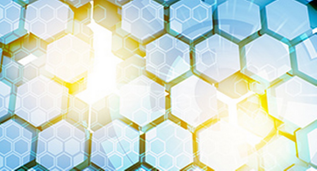 Distributed Ledger Technology Bitcoin Icon With Hexagonal Symbol Blue Background Cryptocurrencies Or Bitcoin Concept Flare Light