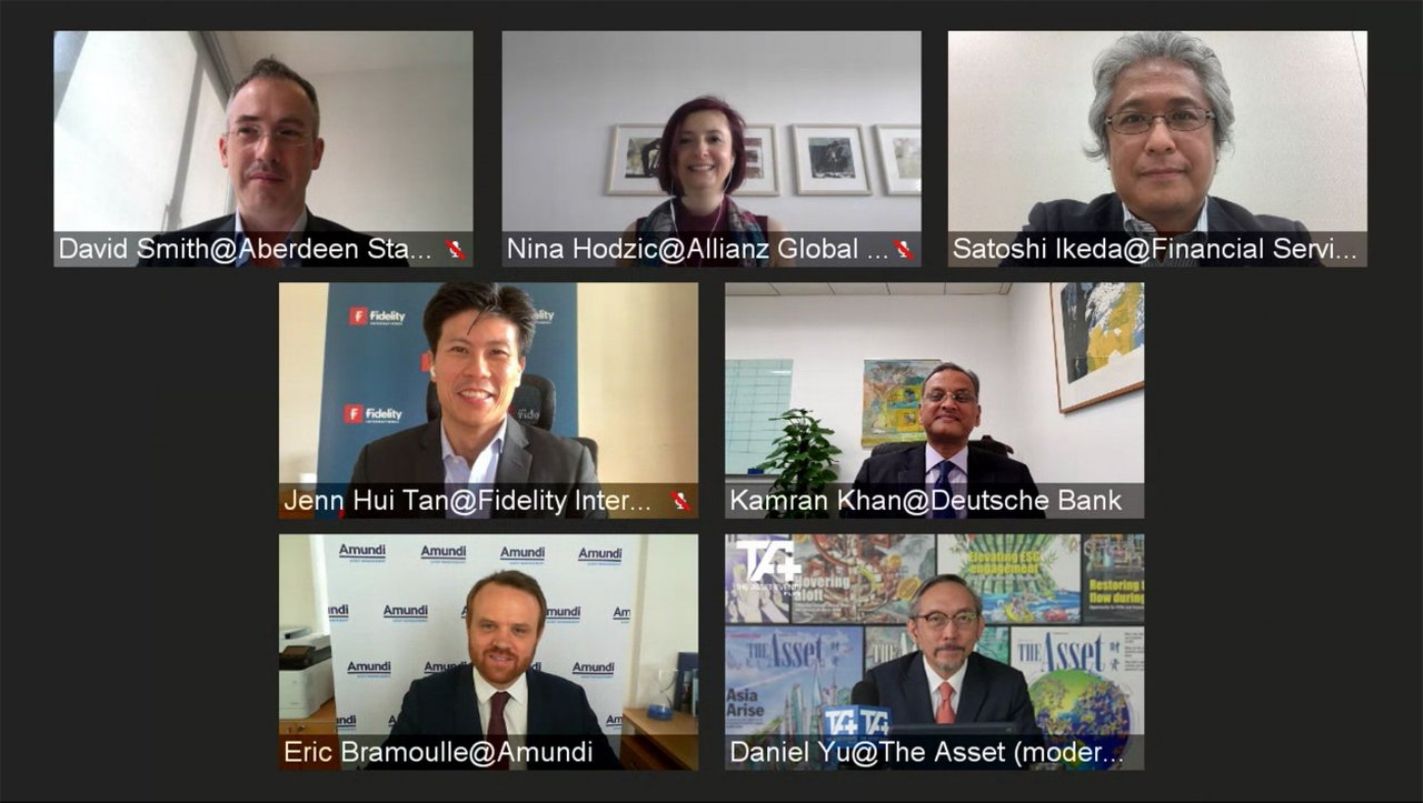 Pictured: David Smith, Aberdeen Standard Investments, Nina Hodzic Allianz Global Investors, Satoshi Ikeda, Financial Services Agency, Japan, Jenn Hui Tan, Fidelity International, Kamran Khan, Deutsche Bank, Eric Bramoulle, Amundi and Daniel Yu, The Asset