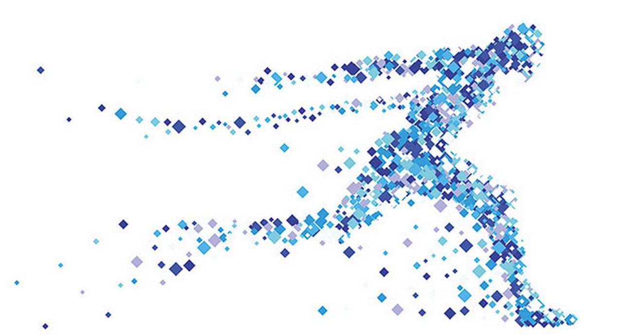 Image representation of a figure running comprised of different blue dots