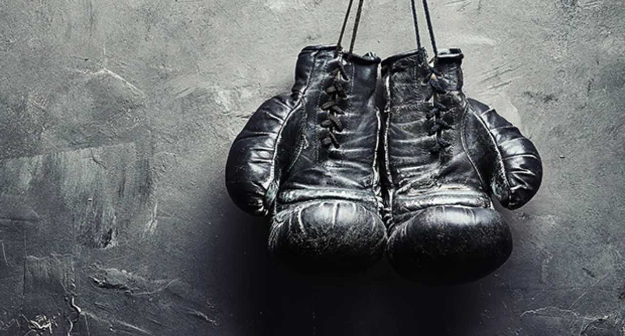 Old Boxing Gloves Nailed To The Textured Wall