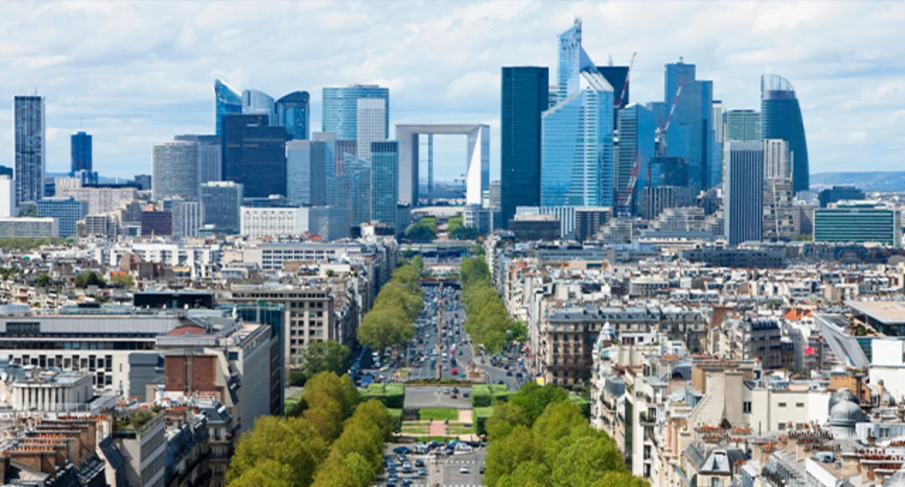 Paris city view towards La Defense financial district
