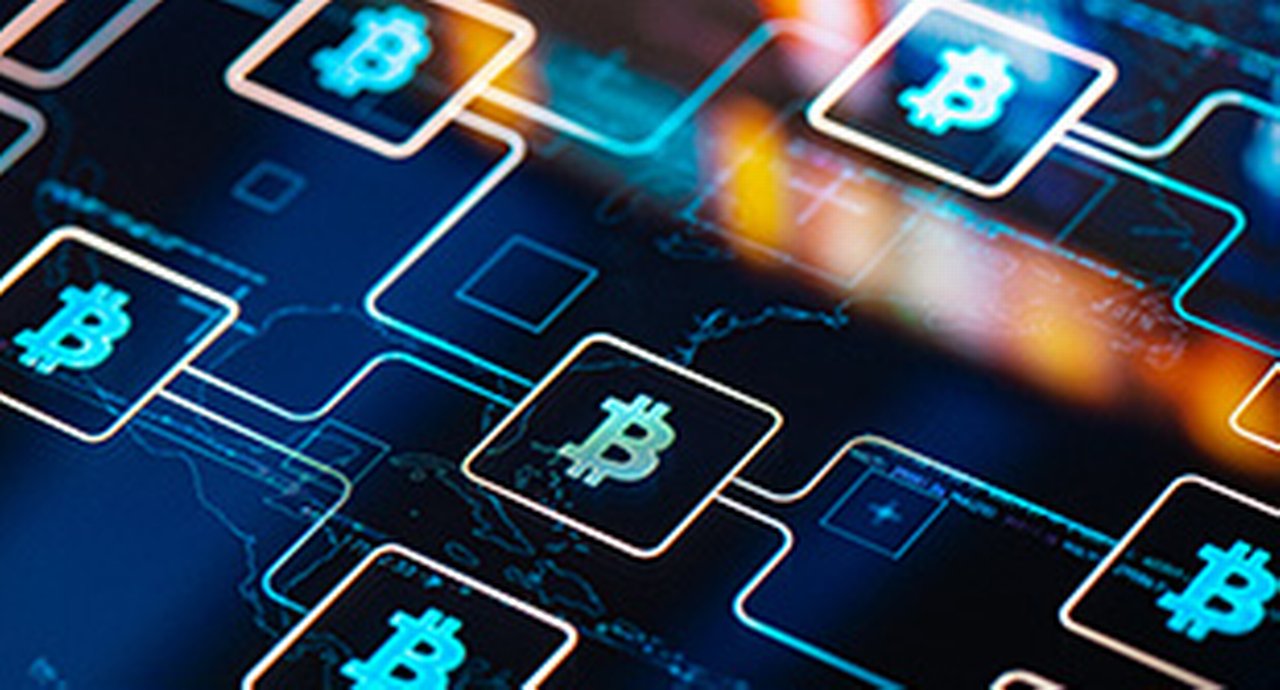 Bitcoin network concept on digital Screen