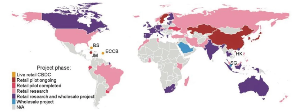 Figure 3: CBDC research and pilots around the world
