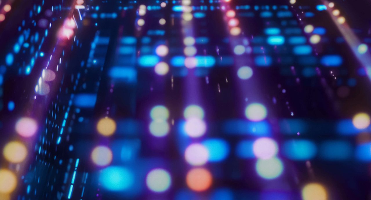 A colorful background of lights and a purple light