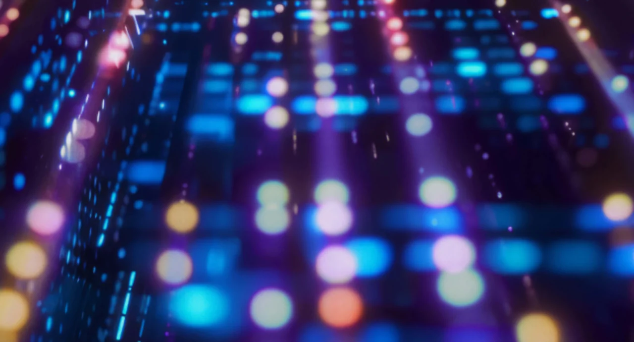 A colorful background of lights and a purple light