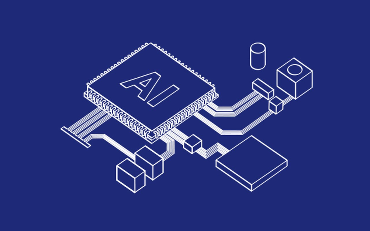 Schematic diagram of the circuit with ‘AI’ labelled on the CPU on a dark blue background