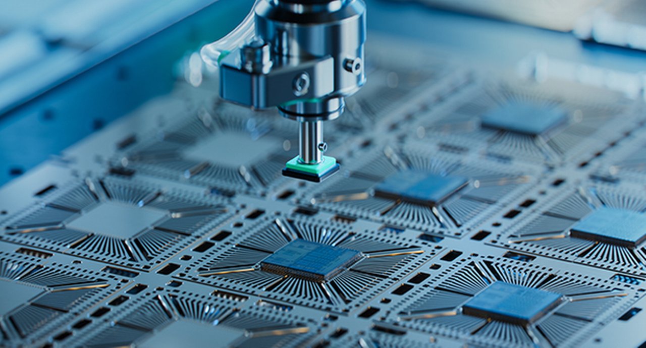 Closeup Of Silicon Die Are Being Extracted From Semiconductor Wafer And Attached To Substrate