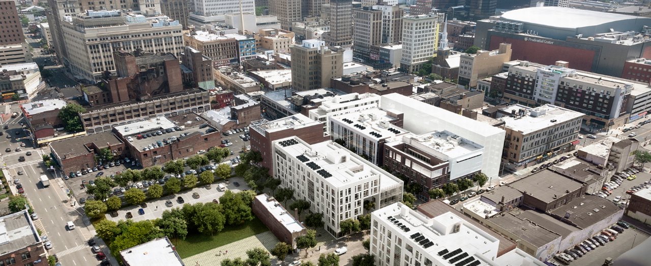 Aerial view of the Teacher's Village project in Downtown Newark, New Jersey